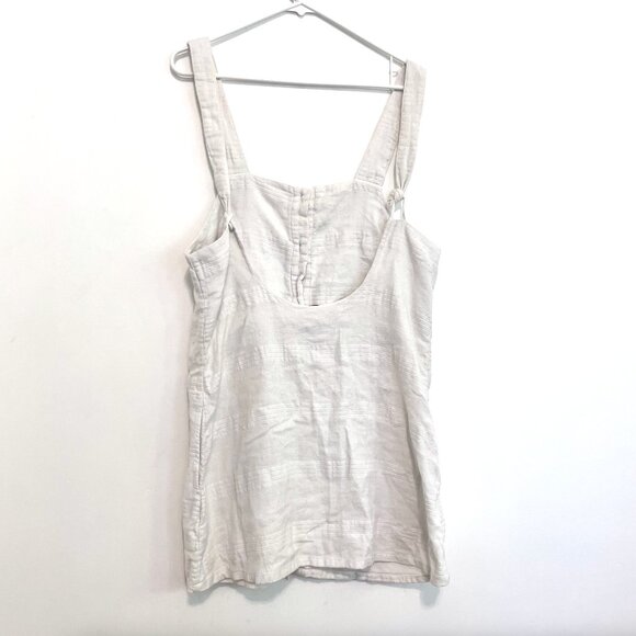 FREE PEOPLE Keep It Simple Mini Dress White Button Low Back Cotton Linen Summer - Picture 13 of 16